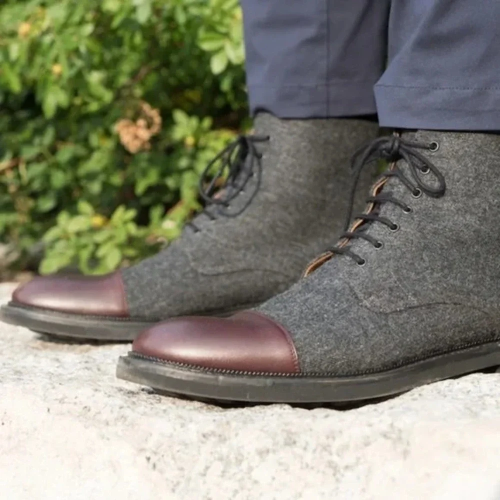 Taft Jack Boots Mens 43 US 10 EUC $349 Cap Toe Wool Leather Lace-up Comfort Gray